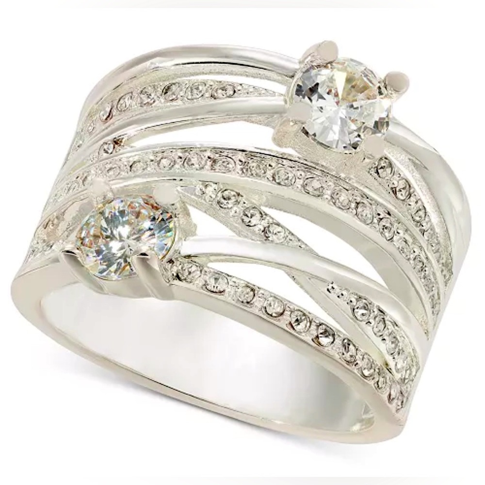 NWT Charter Club Silver-Tone Pavé & Cubic Zirconia Multi-Row Ring, Size 6